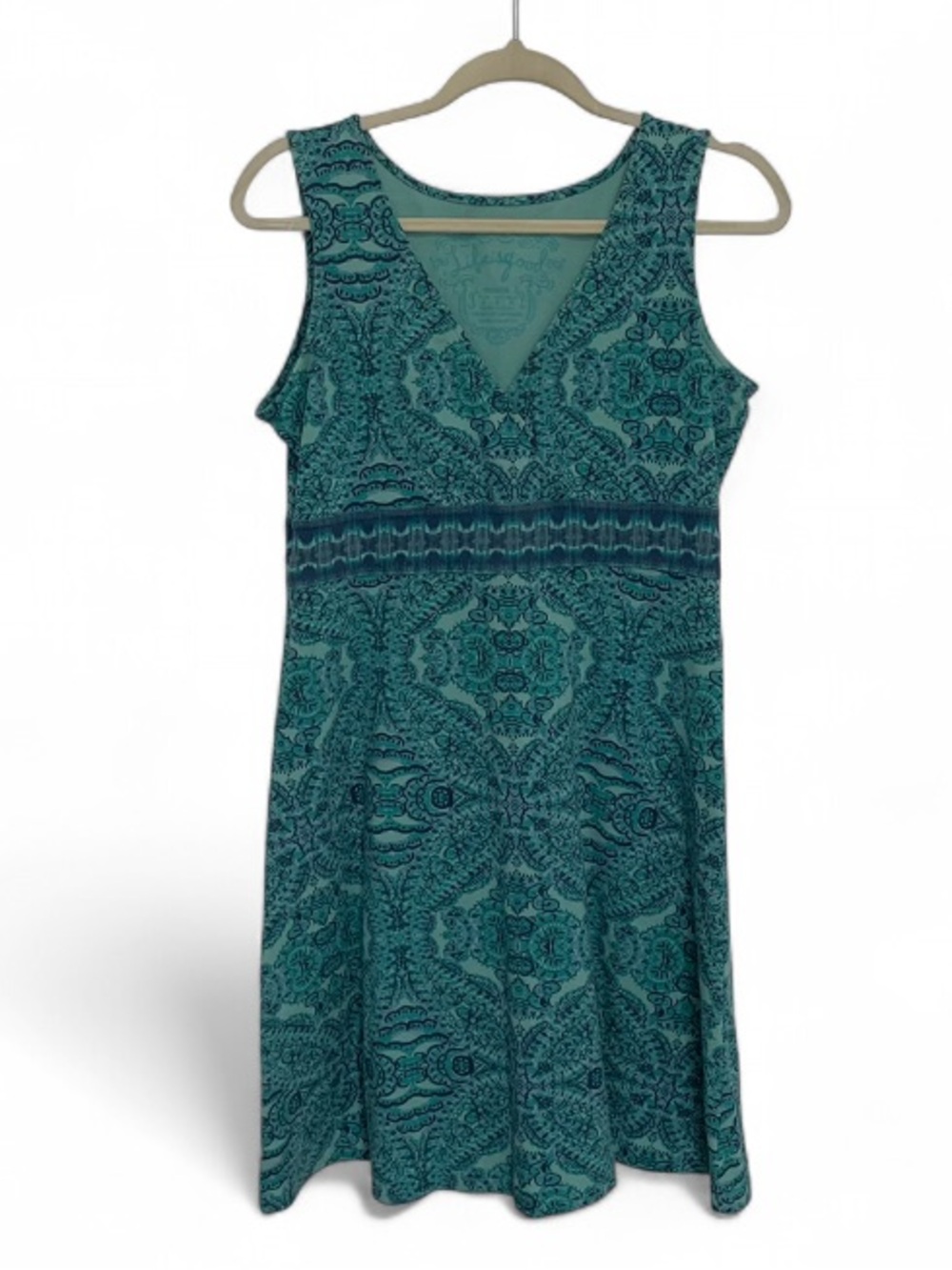 Life is Good Sleeveless Teal Patterned V-Neck Dress